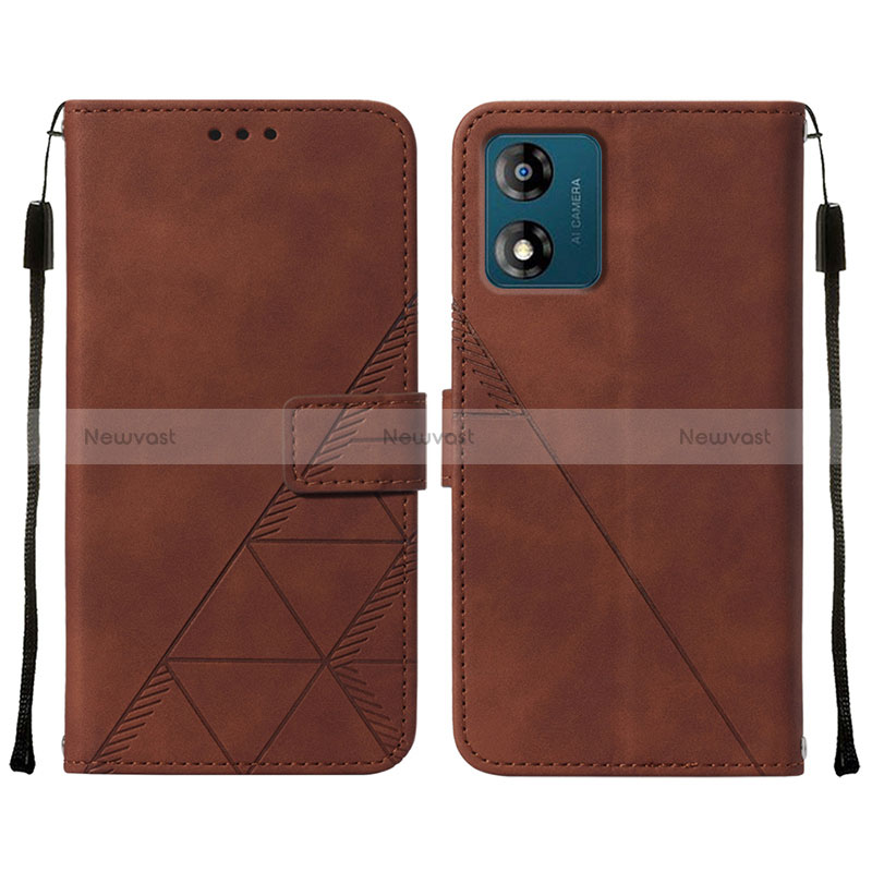 Leather Case Stands Flip Cover Holder YB4 for Motorola Moto E13 Brown