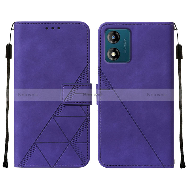 Leather Case Stands Flip Cover Holder YB4 for Motorola Moto E13 Purple