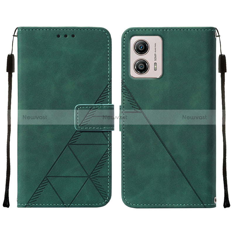 Leather Case Stands Flip Cover Holder YB4 for Motorola Moto G53 5G Green