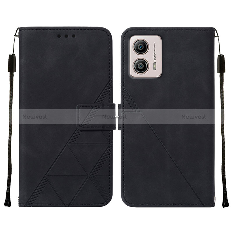 Leather Case Stands Flip Cover Holder YB4 for Motorola Moto G53j 5G Black