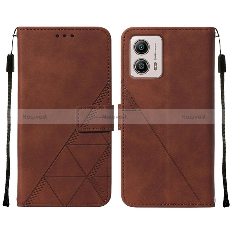 Leather Case Stands Flip Cover Holder YB4 for Motorola Moto G53j 5G Brown