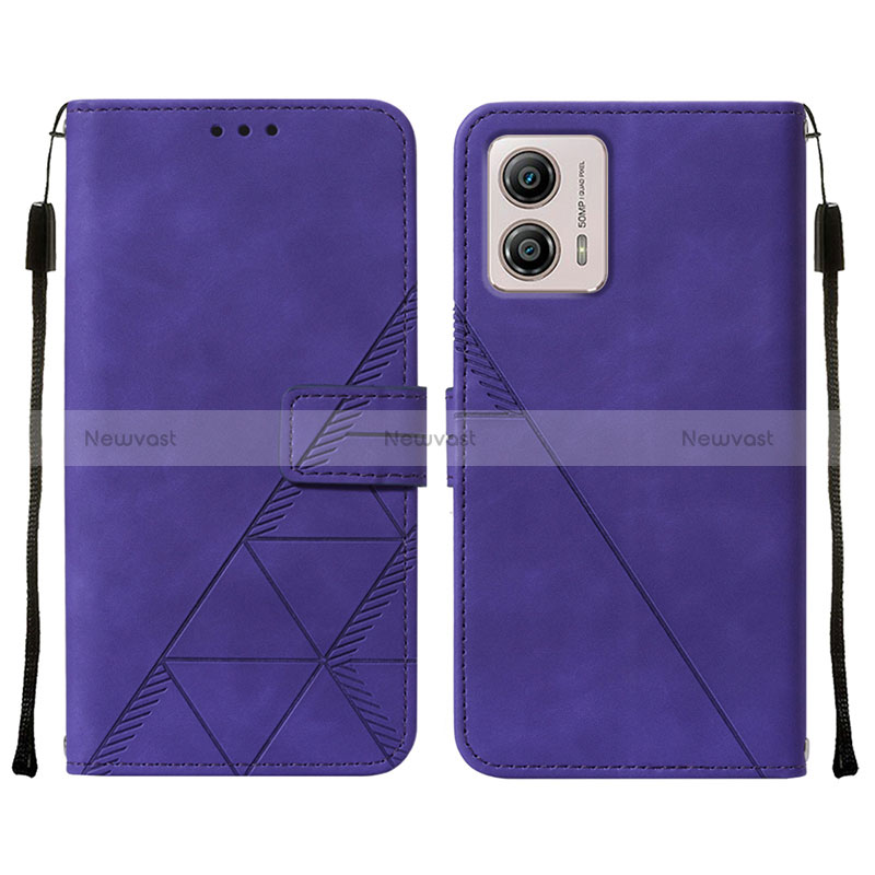 Leather Case Stands Flip Cover Holder YB4 for Motorola Moto G53y 5G Purple