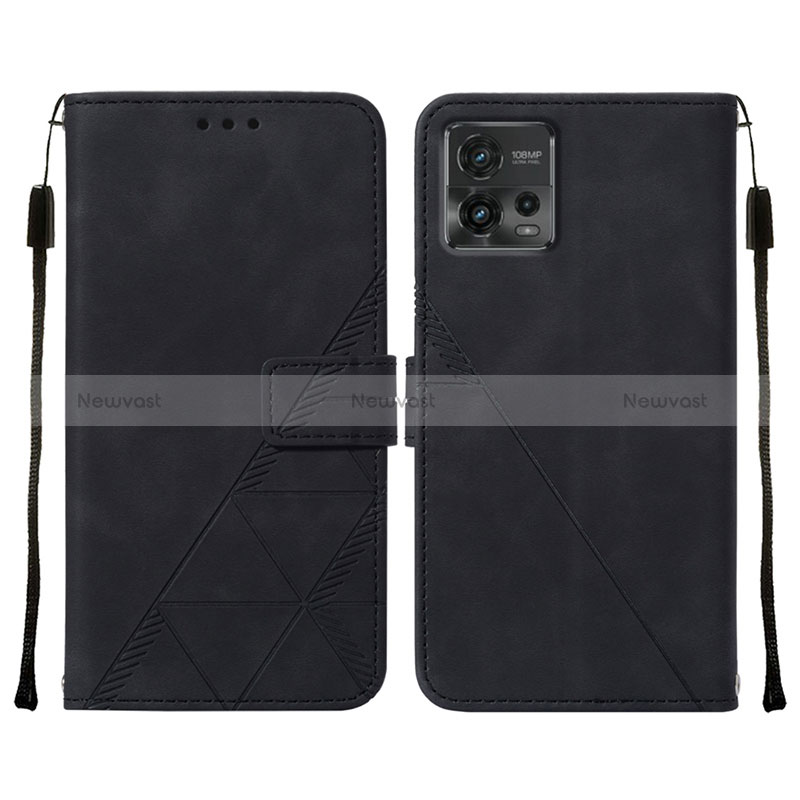 Leather Case Stands Flip Cover Holder YB4 for Motorola Moto G72 Black