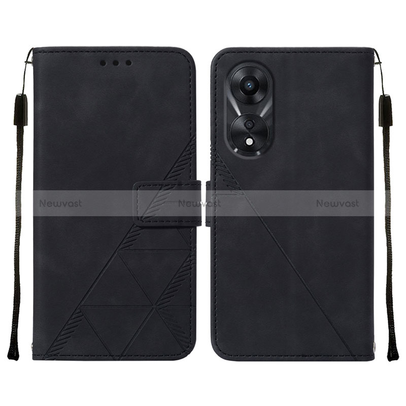 Leather Case Stands Flip Cover Holder YB4 for Oppo A58 5G Black