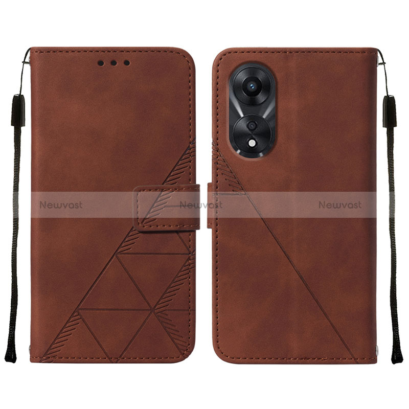 Leather Case Stands Flip Cover Holder YB4 for Oppo A58 5G Brown