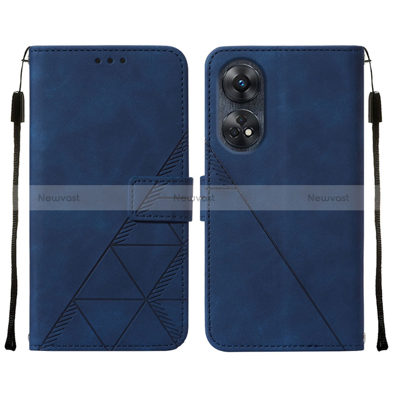 Leather Case Stands Flip Cover Holder YB4 for Oppo Reno8 T 4G Blue