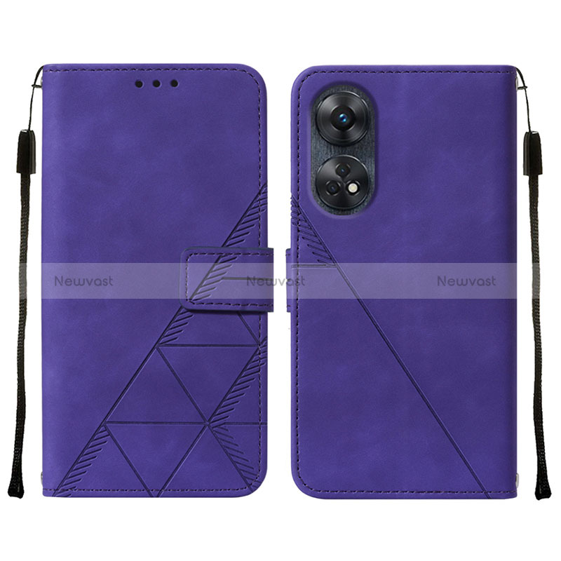 Leather Case Stands Flip Cover Holder YB4 for Oppo Reno8 T 4G Purple