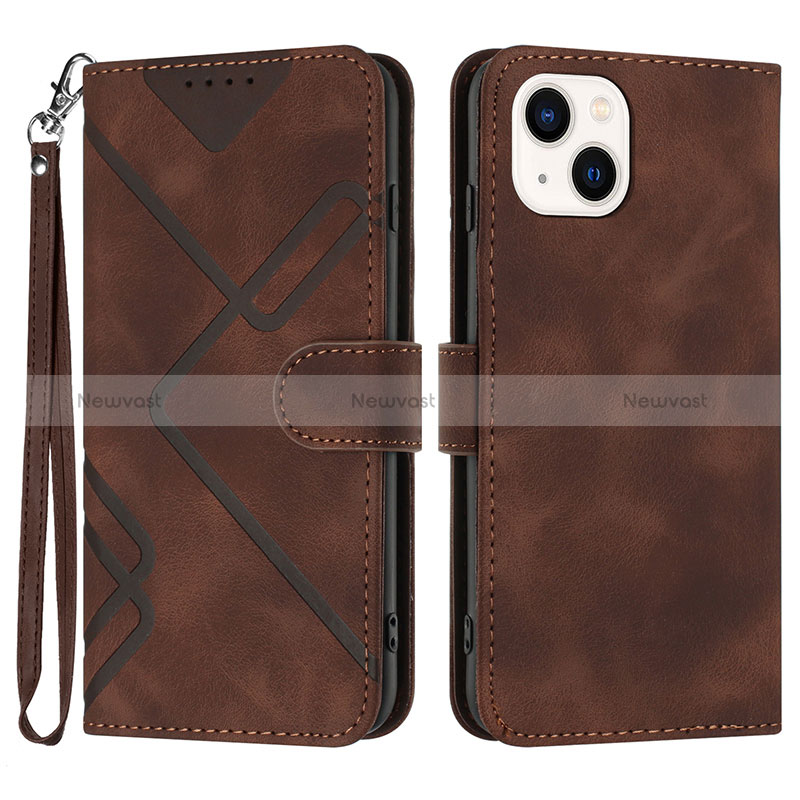 Leather Case Stands Flip Cover Holder YX1 for Apple iPhone 13 Brown