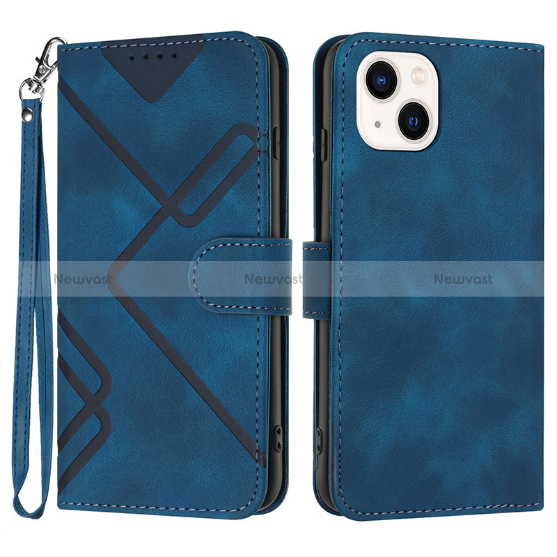 Leather Case Stands Flip Cover Holder YX1 for Apple iPhone 15 Blue