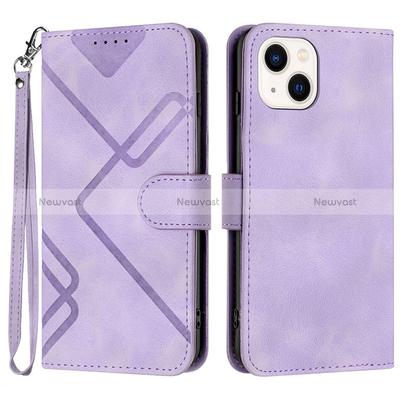 Leather Case Stands Flip Cover Holder YX1 for Apple iPhone 15 Clove Purple