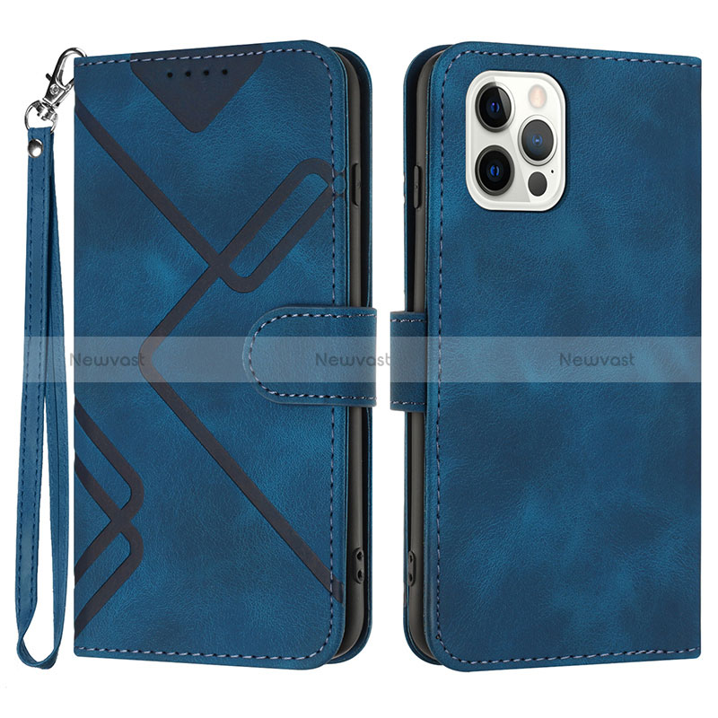 Leather Case Stands Flip Cover Holder YX1 for Apple iPhone 15 Pro Blue