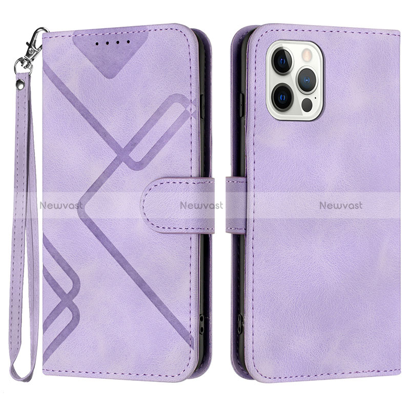 Leather Case Stands Flip Cover Holder YX1 for Apple iPhone 15 Pro Max Clove Purple