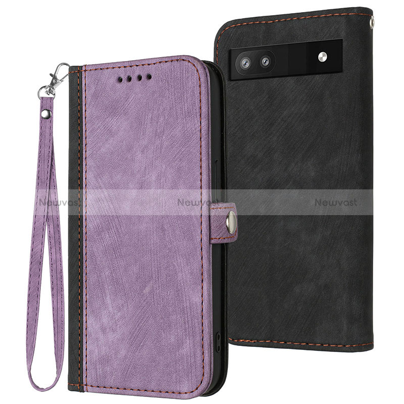 Leather Case Stands Flip Cover Holder YX1 for Google Pixel 6a 5G Purple