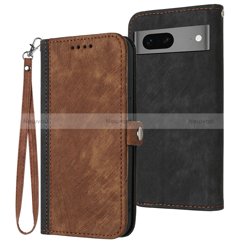 Leather Case Stands Flip Cover Holder YX1 for Google Pixel 7 5G Brown