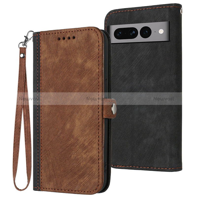 Leather Case Stands Flip Cover Holder YX1 for Google Pixel 7 Pro 5G Brown