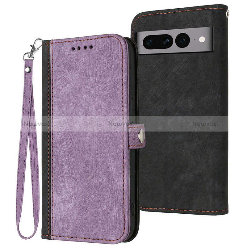 Leather Case Stands Flip Cover Holder YX1 for Google Pixel 7 Pro 5G Purple