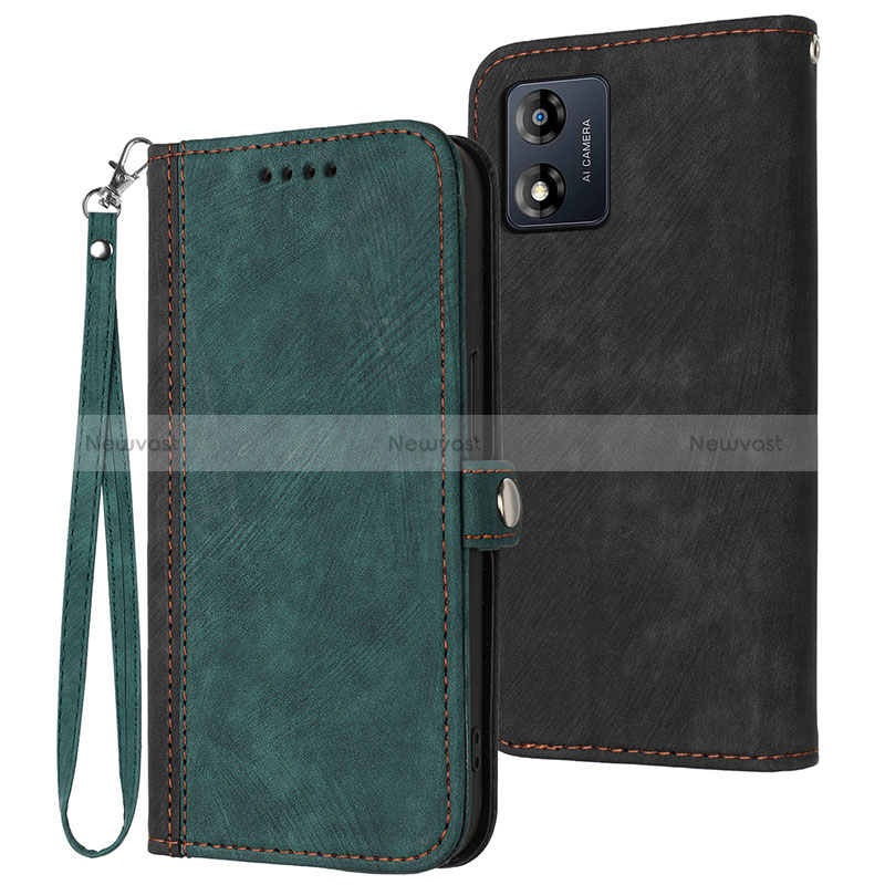 Leather Case Stands Flip Cover Holder YX1 for Motorola Moto E13 Green