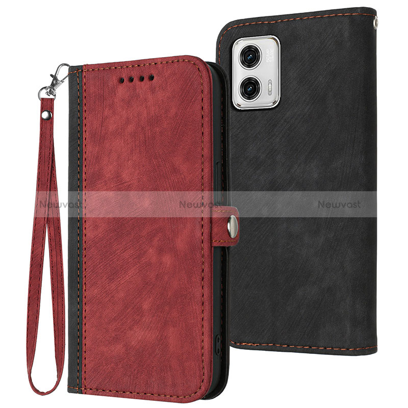 Leather Case Stands Flip Cover Holder YX1 for Motorola Moto G 5G (2023) Red