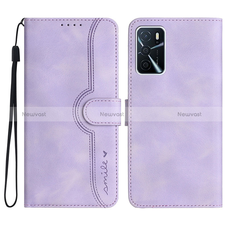 Leather Case Stands Flip Cover Holder YX1 for Oppo A16 Purple