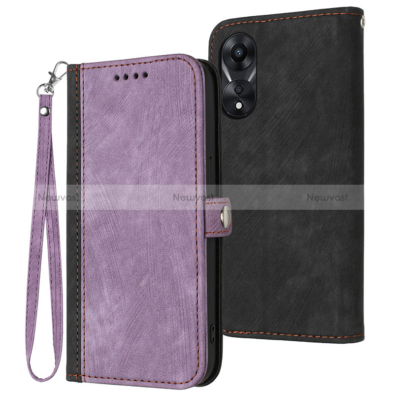 Leather Case Stands Flip Cover Holder YX1 for Oppo A18 Purple