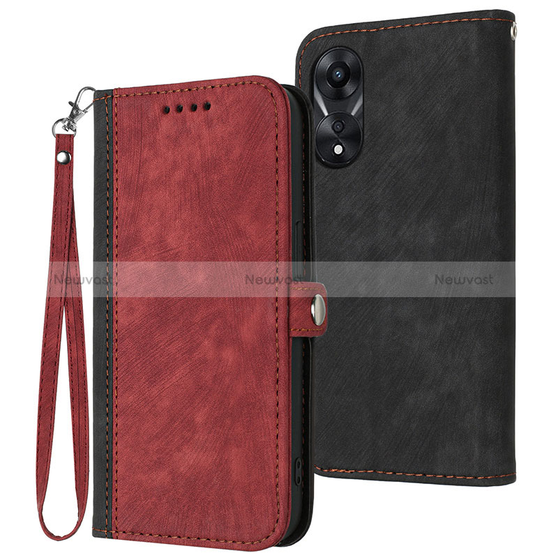 Leather Case Stands Flip Cover Holder YX1 for Oppo A18 Red