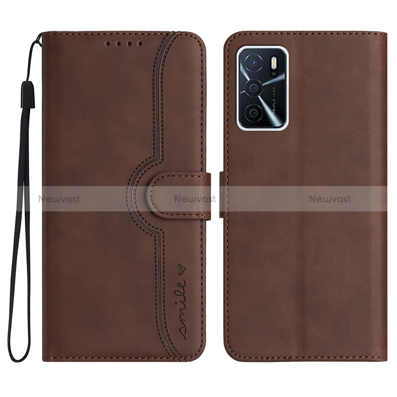 Leather Case Stands Flip Cover Holder YX1 for Oppo A54s Brown