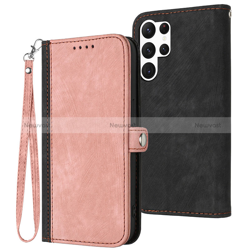 Leather Case Stands Flip Cover Holder YX1 for Samsung Galaxy S23 Ultra 5G Rose Gold
