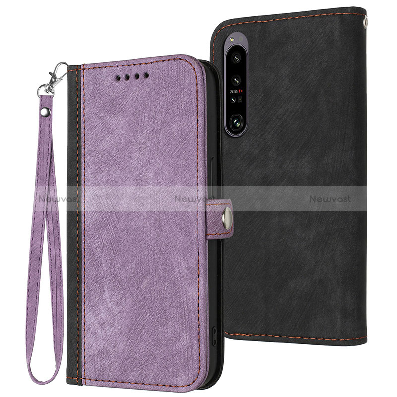 Leather Case Stands Flip Cover Holder YX1 for Sony Xperia 1 IV Purple