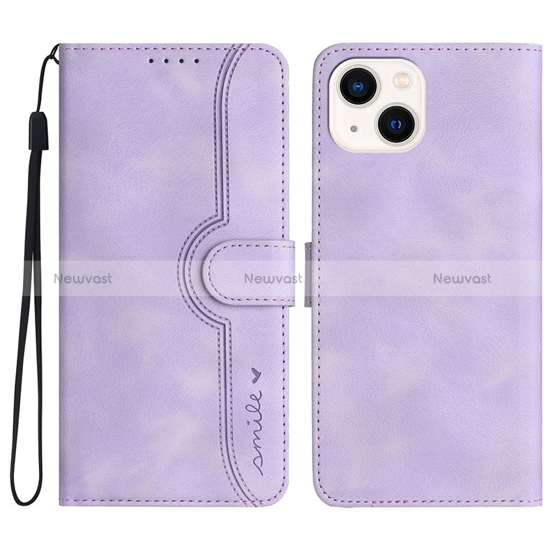 Leather Case Stands Flip Cover Holder YX2 for Apple iPhone 13 Clove Purple