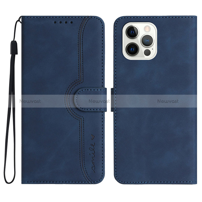 Leather Case Stands Flip Cover Holder YX2 for Apple iPhone 15 Pro Blue