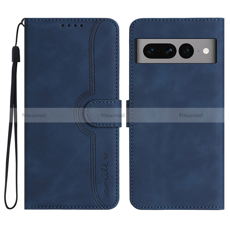 Leather Case Stands Flip Cover Holder YX2 for Google Pixel 7 Pro 5G Blue