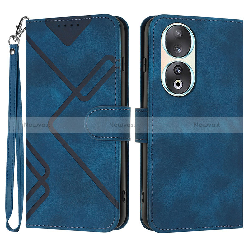 Leather Case Stands Flip Cover Holder YX2 for Huawei Honor 90 5G Blue