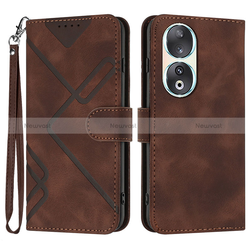 Leather Case Stands Flip Cover Holder YX2 for Huawei Honor 90 5G Brown