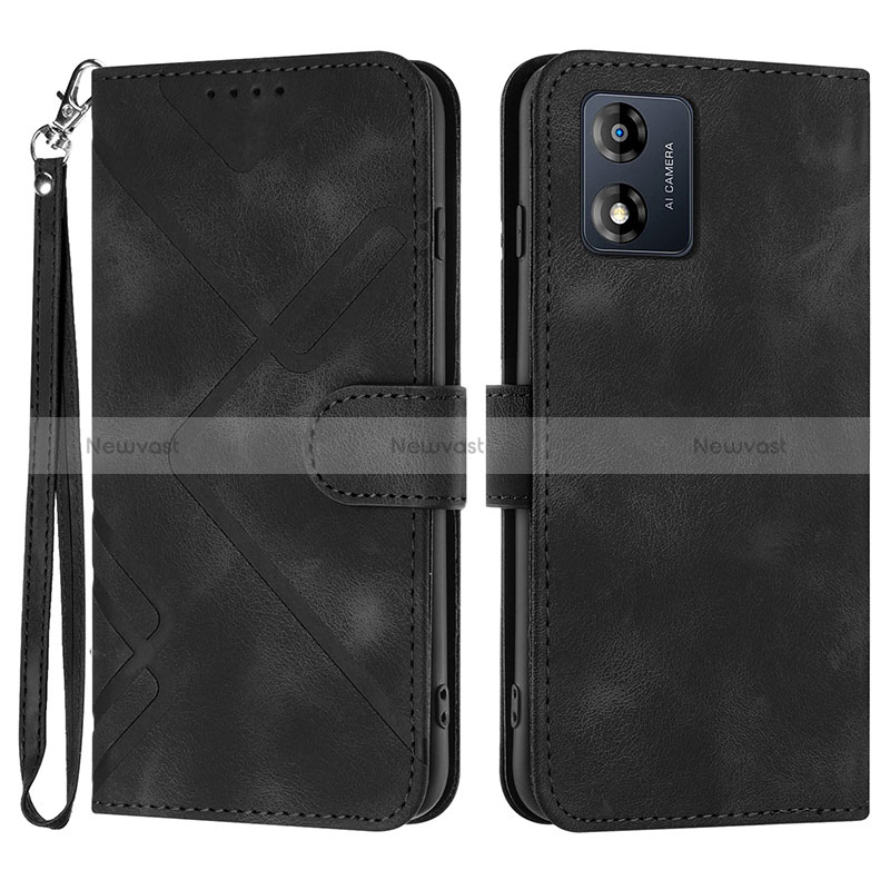 Leather Case Stands Flip Cover Holder YX2 for Motorola Moto E13 Black