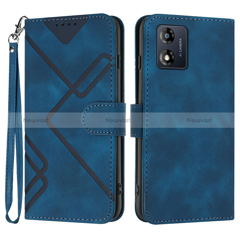 Leather Case Stands Flip Cover Holder YX2 for Motorola Moto E13 Blue