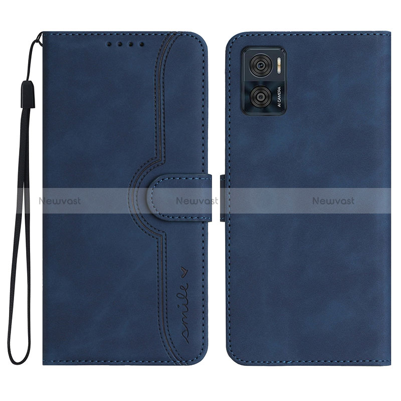 Leather Case Stands Flip Cover Holder YX2 for Motorola Moto E22 Blue