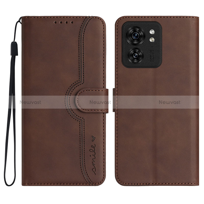 Leather Case Stands Flip Cover Holder YX2 for Motorola Moto Edge (2023) 5G Brown