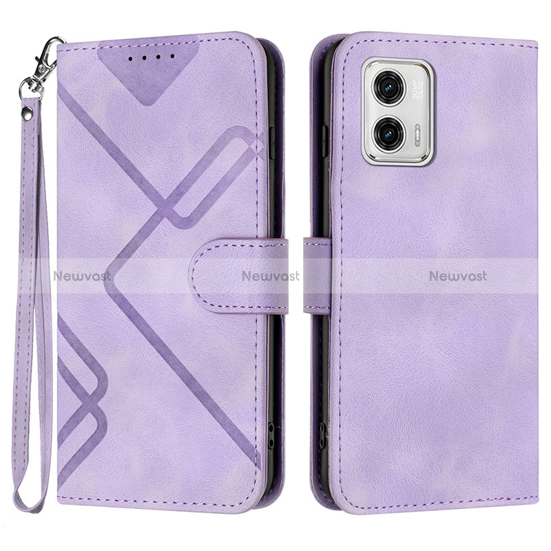 Leather Case Stands Flip Cover Holder YX2 for Motorola Moto G 5G (2023) Purple