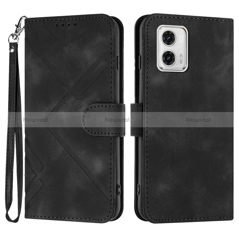 Leather Case Stands Flip Cover Holder YX2 for Motorola Moto G53j 5G Black