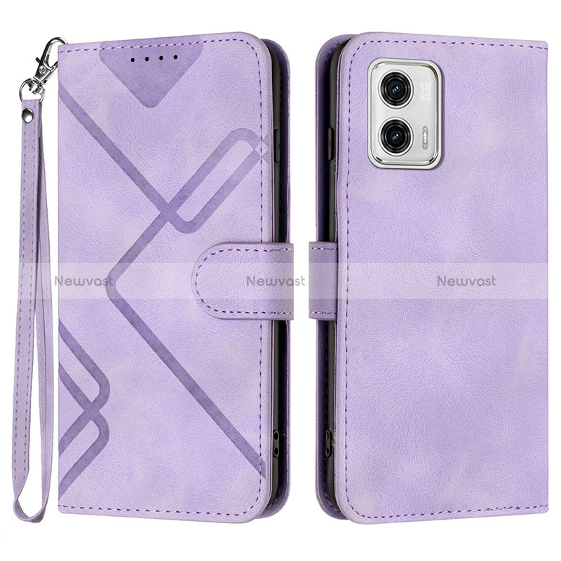 Leather Case Stands Flip Cover Holder YX2 for Motorola Moto G53j 5G Purple