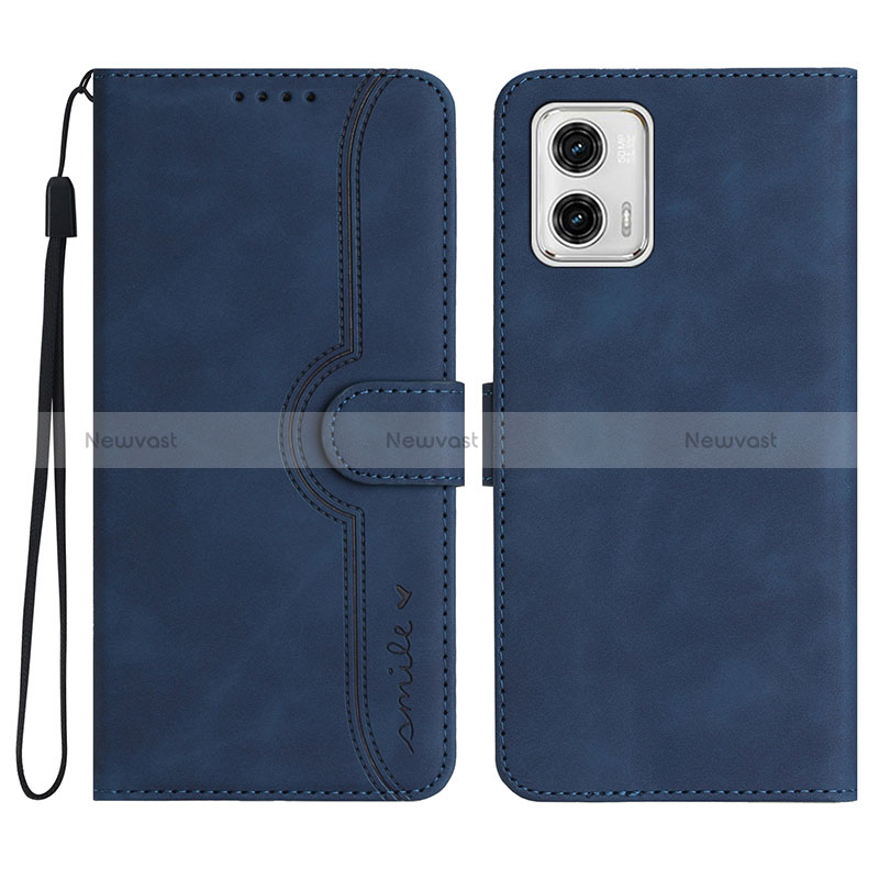 Leather Case Stands Flip Cover Holder YX2 for Motorola Moto G73 5G Blue