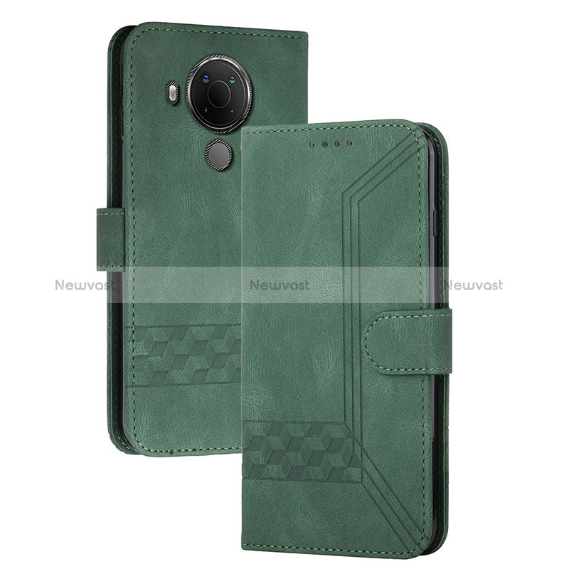 Leather Case Stands Flip Cover Holder YX2 for Nokia 5.4 Green