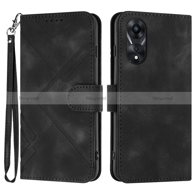 Leather Case Stands Flip Cover Holder YX2 for Oppo A58 4G Black