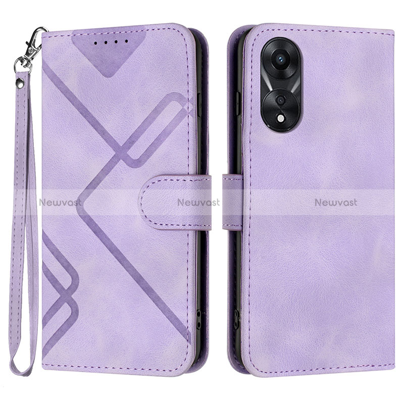 Leather Case Stands Flip Cover Holder YX2 for Oppo A58 4G Purple