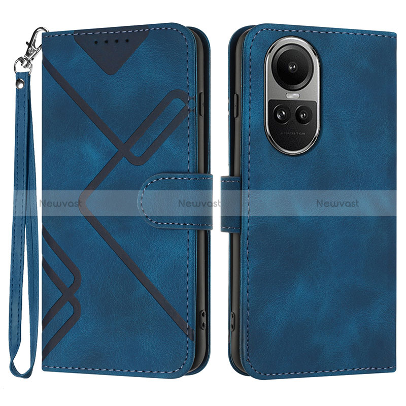 Leather Case Stands Flip Cover Holder YX2 for Oppo Reno10 5G Blue