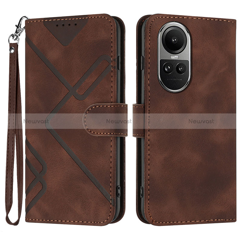 Leather Case Stands Flip Cover Holder YX2 for Oppo Reno10 Pro 5G Brown