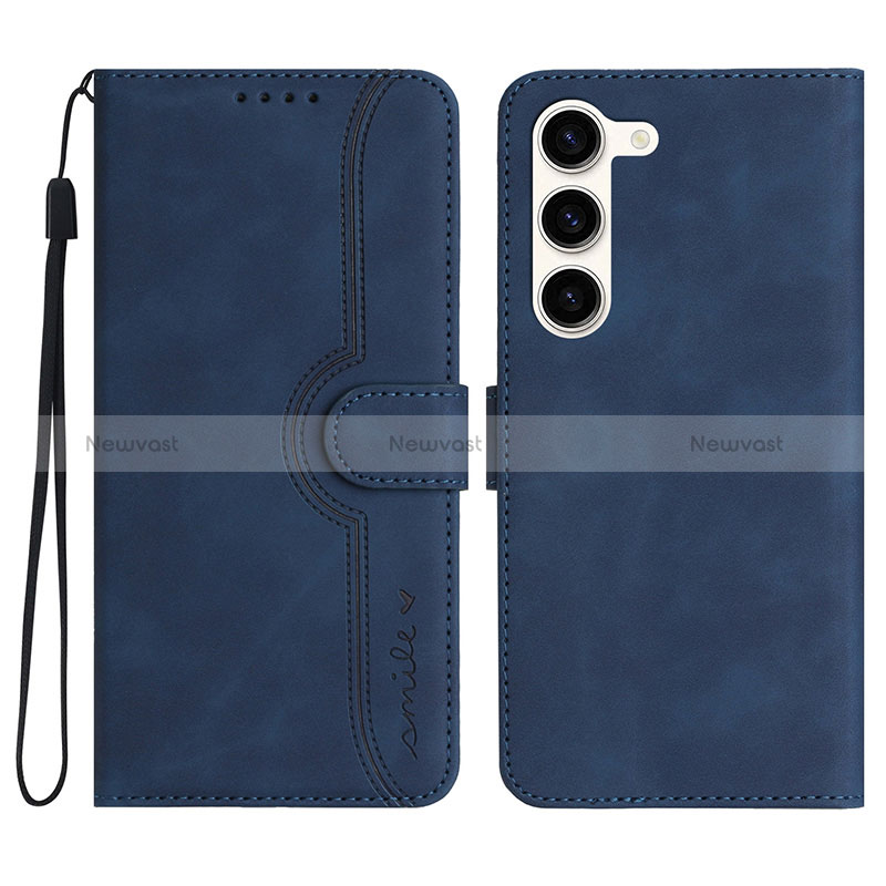 Leather Case Stands Flip Cover Holder YX2 for Samsung Galaxy S24 5G Blue