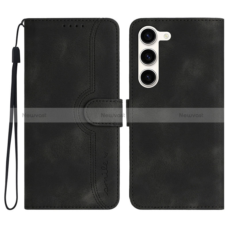 Leather Case Stands Flip Cover Holder YX2 for Samsung Galaxy S24 Plus 5G Black