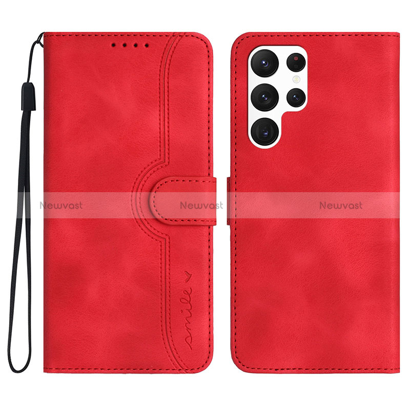 Leather Case Stands Flip Cover Holder YX2 for Samsung Galaxy S24 Ultra 5G Red