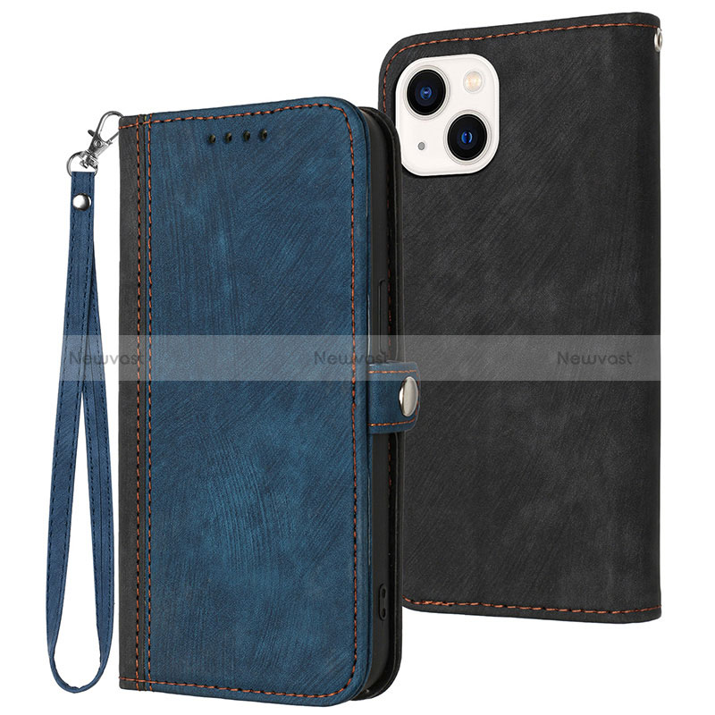 Leather Case Stands Flip Cover Holder YX3 for Apple iPhone 13 Blue